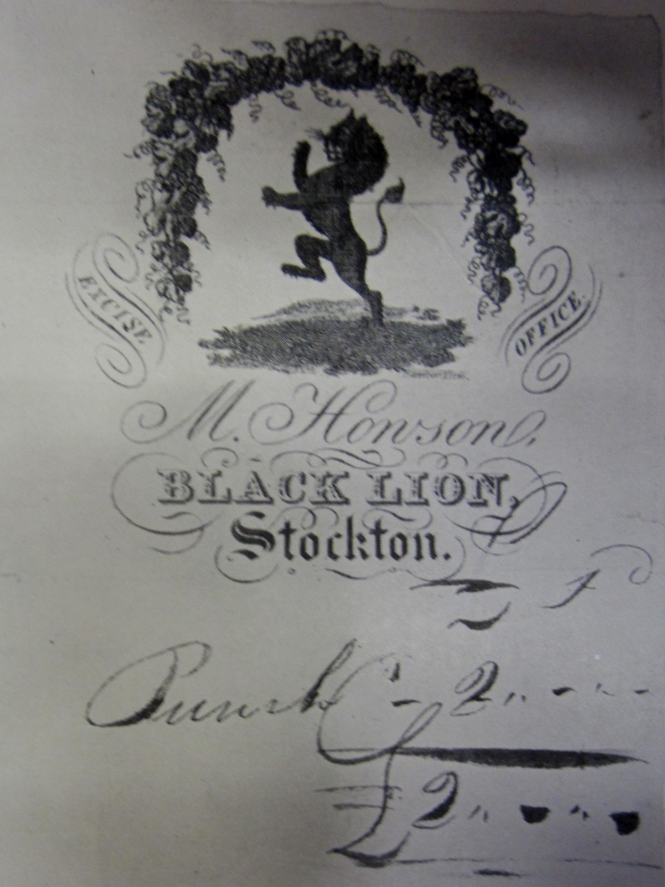 Edward Pease's bill for £2 at M Howson's Black Lion.